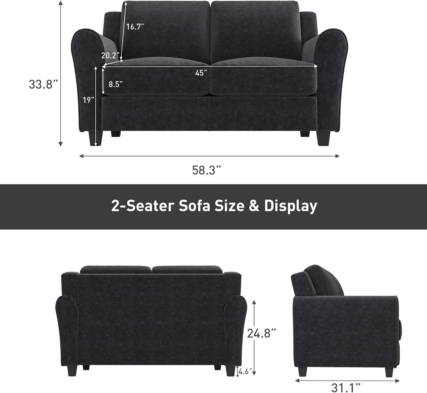 Bonzy Home 2-Piece Sofa Set Modern Comfy Black