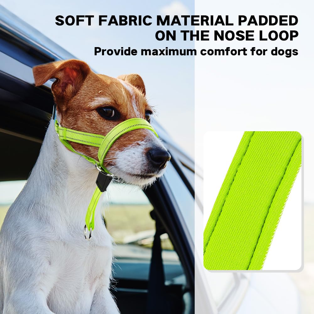 Collar de cabeza de perro sin tirones, collar reflectante para perros, collar acolchado para evitar tirones pesados, correa antitirones (verde, grande (hocico de 7.9 a 17.3 pulgadas)