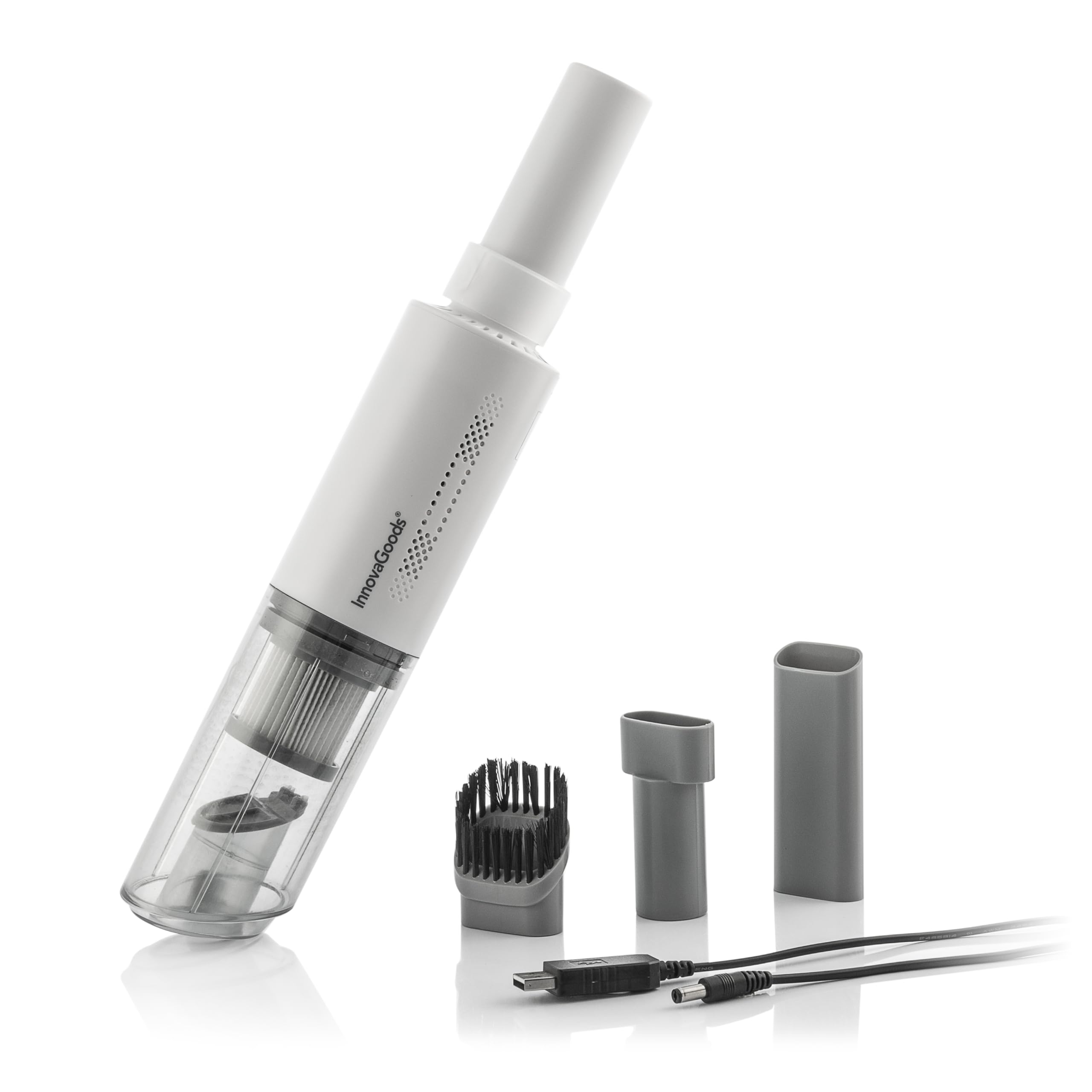 InnovaGoods® Aspirador de Mano 70 W Recargable con 3 Accesorios Hancuum, Limpia Superficies pequeñas de Forma rápida y Sencilla, diseño Compacto, Ideal para el hogar y el Coche