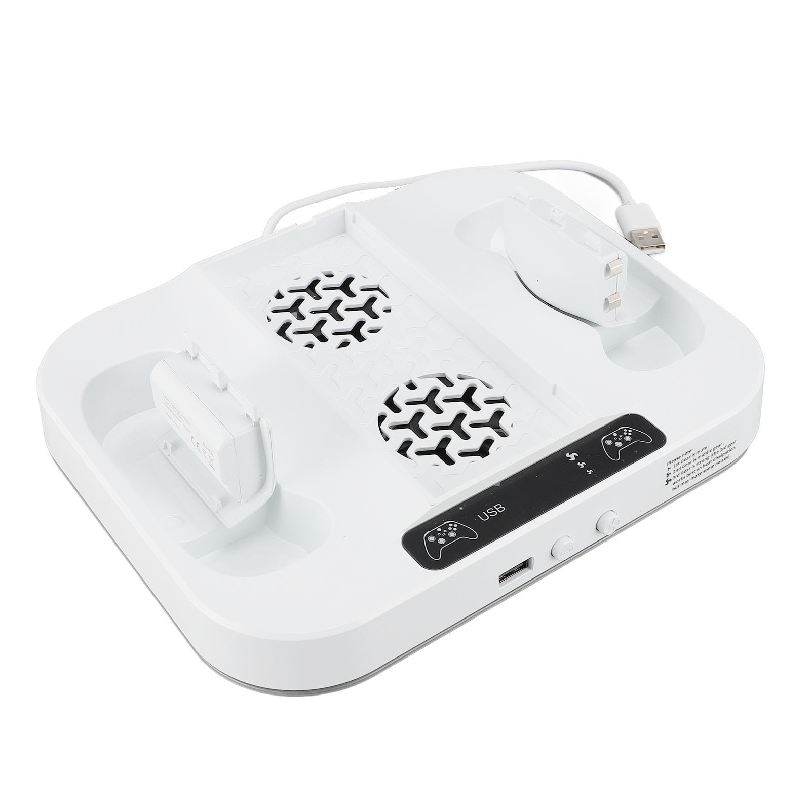 KUIDAMOS Ladestation für Spielekonsolen-Controller mit Einstellbarem Lüfter und RGB-Beleuchtung für Gamer, Inklusive 2 Batterien
