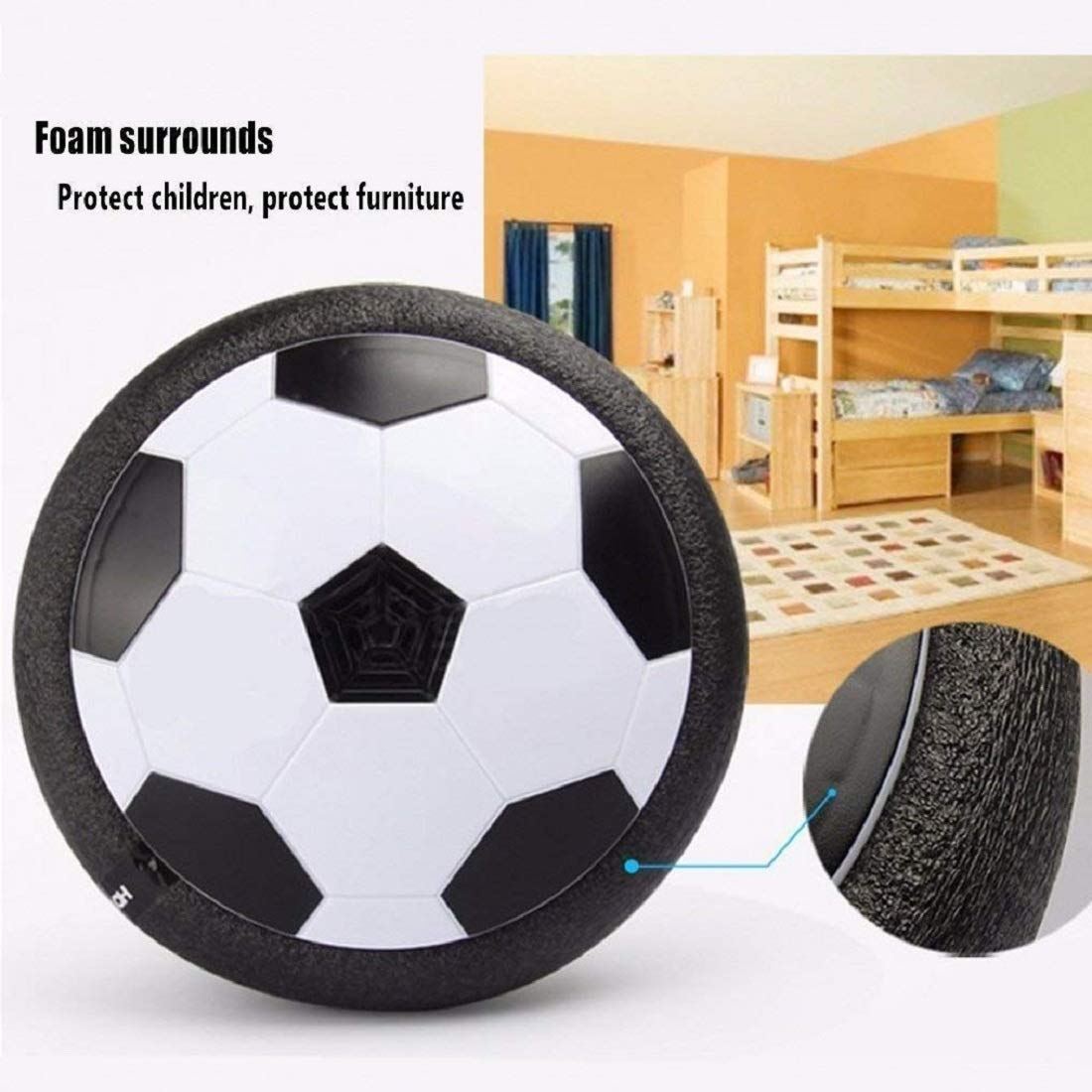 MUREN Flying Football Toy Air Powered Pneumatic Suspended Hover Soccer Ball/Disc with Foam Bumpers and Colorful LED Lights (Multicolour) - Packaging May Vary 2