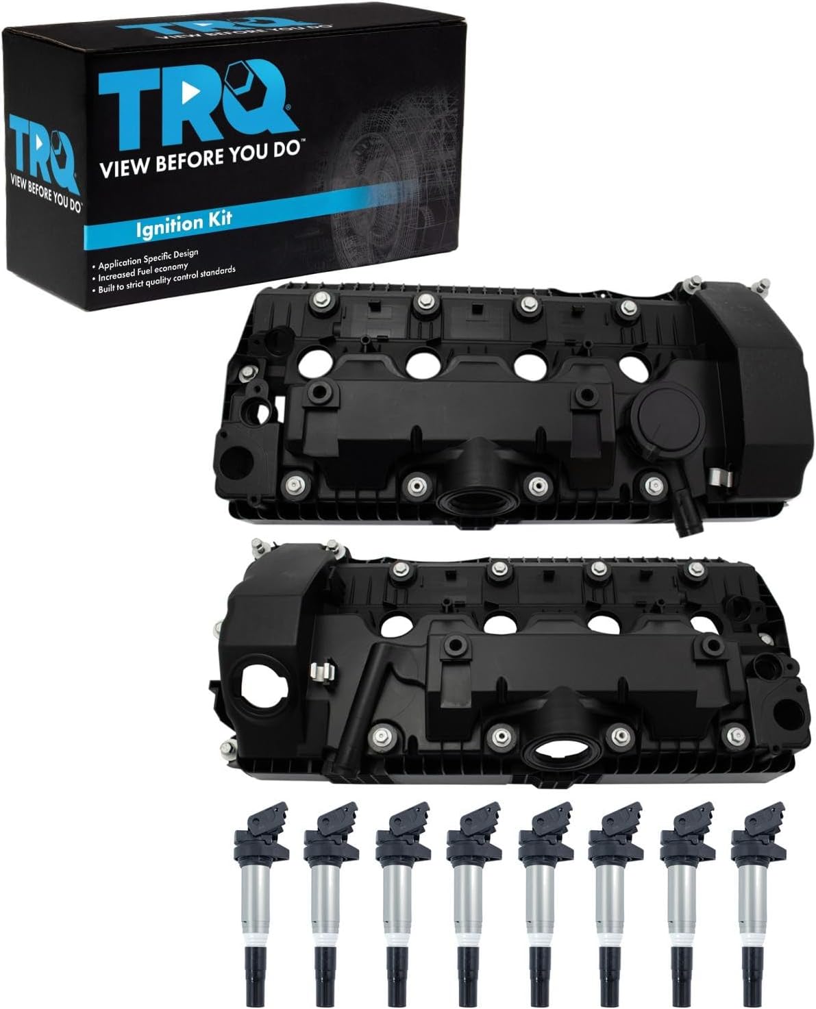 TRQ Ignition Coil Kit 10 Piece Valve Cover Compatible with 2002-2005 BMW 745i 745Li 2004-2005 545i 645Ci X5 2006-2010 550i 650i 750i 750Li 2007-2008 Alpina B7