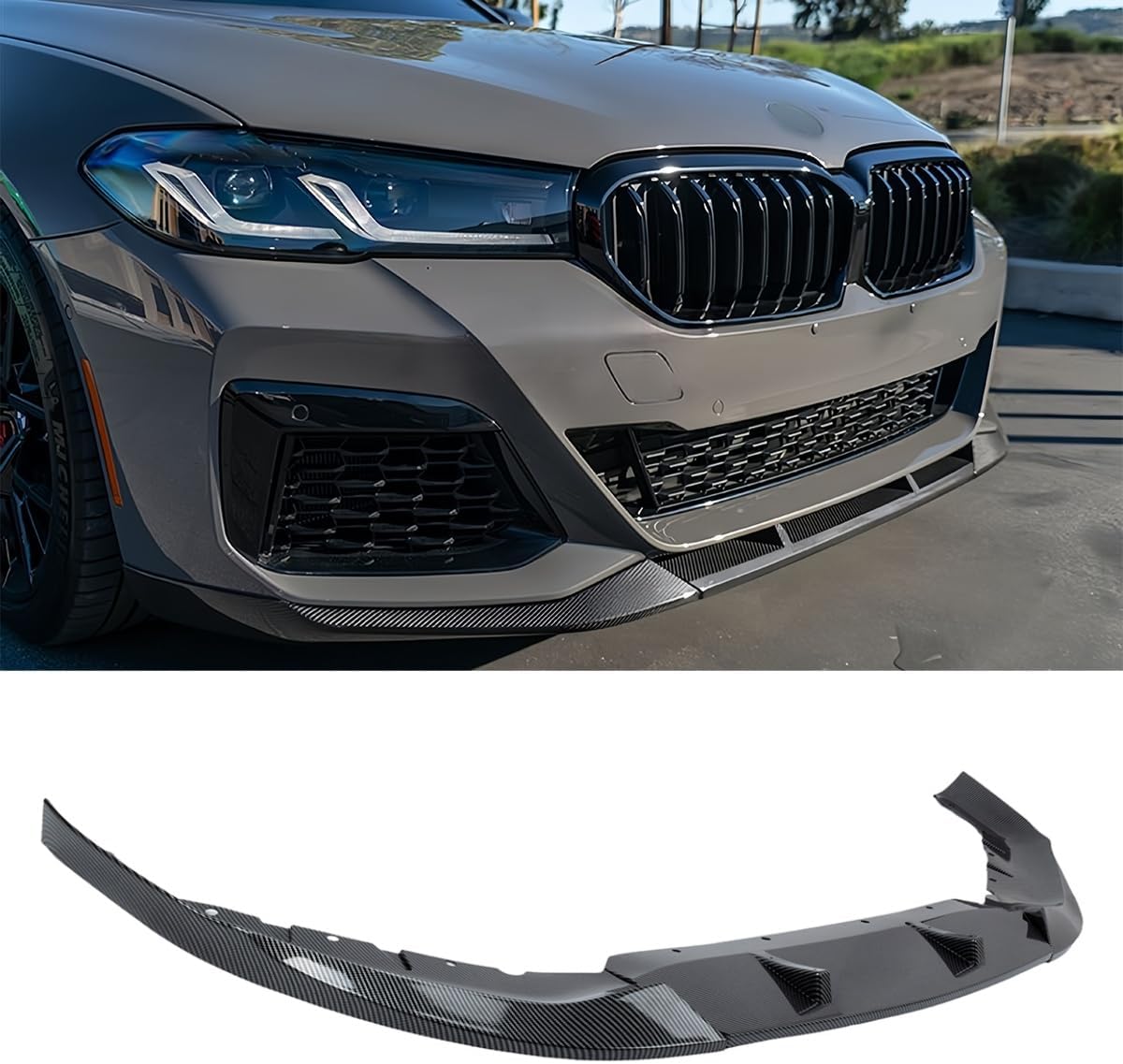 Front Lip Splitter Compatible with BMW 5 Series G30 LCI M Sport 2021–2023, Carbon Fiber Pattern ABS – WheelX