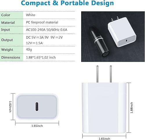 Miniatura 6 de Cargador de pared USB C Adaptador de carga rápida para iPhone 17 Pro Max/17 Air/16e/16 Pro Max/15 Pro Max/15 Plus/14/13/12 Mini/SE, 20W PD 3.0
