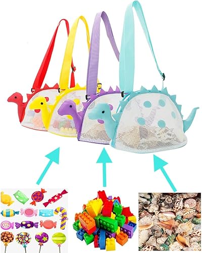 Miniatura 2 de Auon Y Beach Toy Mesh Beach Bag Kids Shell Bag Dinosaur Beach Sand Toy Totes para sostener conchas, juguetes de playa, juguetes de arena, accesorios