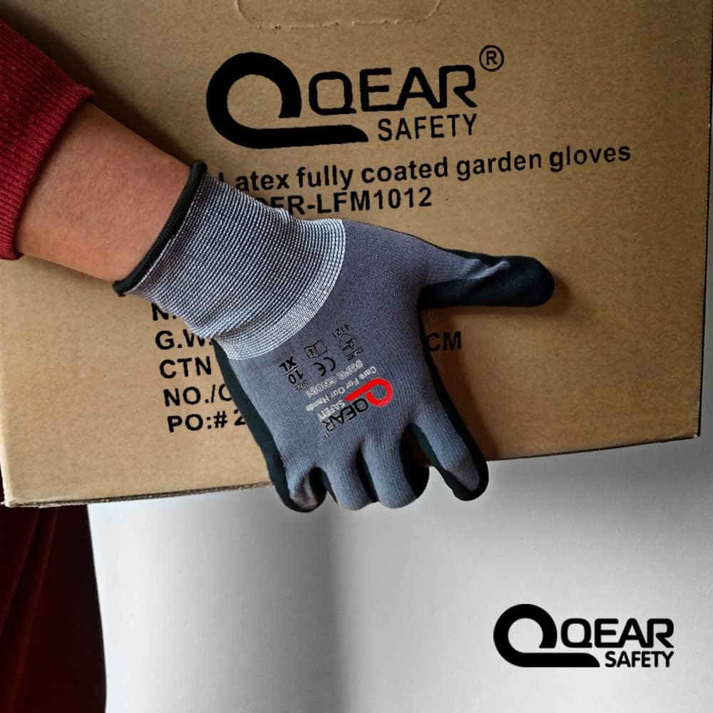 12 Pairs Work Safety Gloves, General Purpose, Sandy Foam Nitrile Rubber Palm Coated Breathable, Anti-Hand-Fatigue