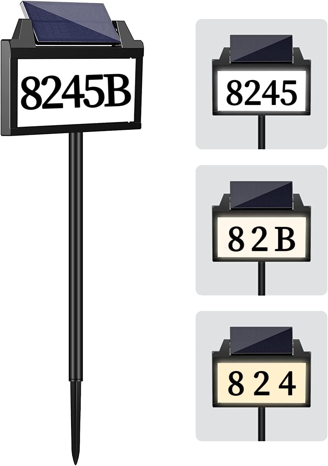 Solar Address Sign, House Numbers for Outside Rechargeable LED Illuminated Lighted Address Signs with Waterproof Cover Mailbox Numbers Plaque 3 color temperature for Street Yard Garden Driveway