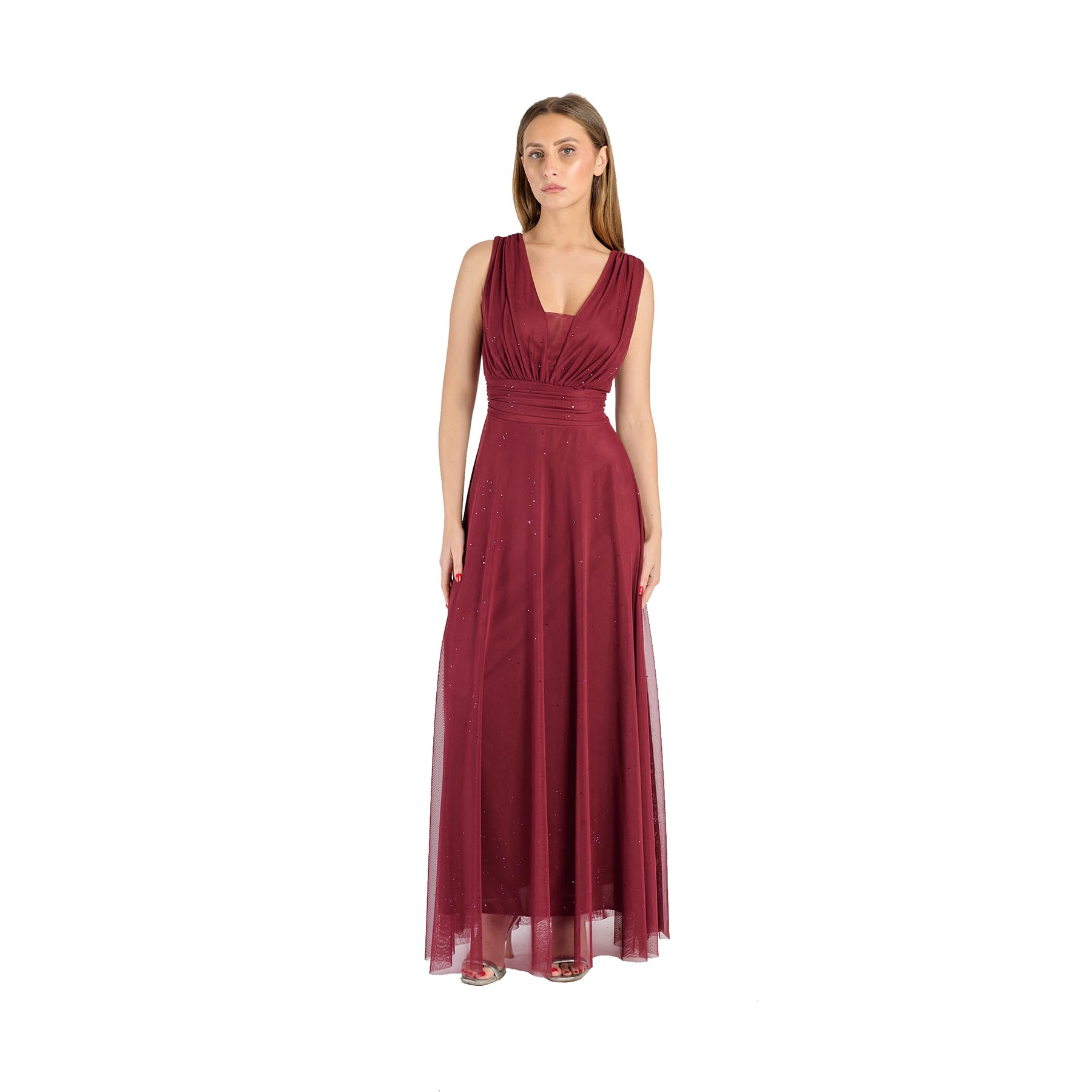 VALORIALUXE Abito Lungo Elegante Donna con Stola Coordinata, Scollo a V, – Vestito da Cerimonia Made in Italy