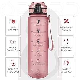 Opard 32oz Sports Water Bottle with Motivational Time Marker to Drink, Reusable BPA Free Tritan with Filter for Gym and Outdoor