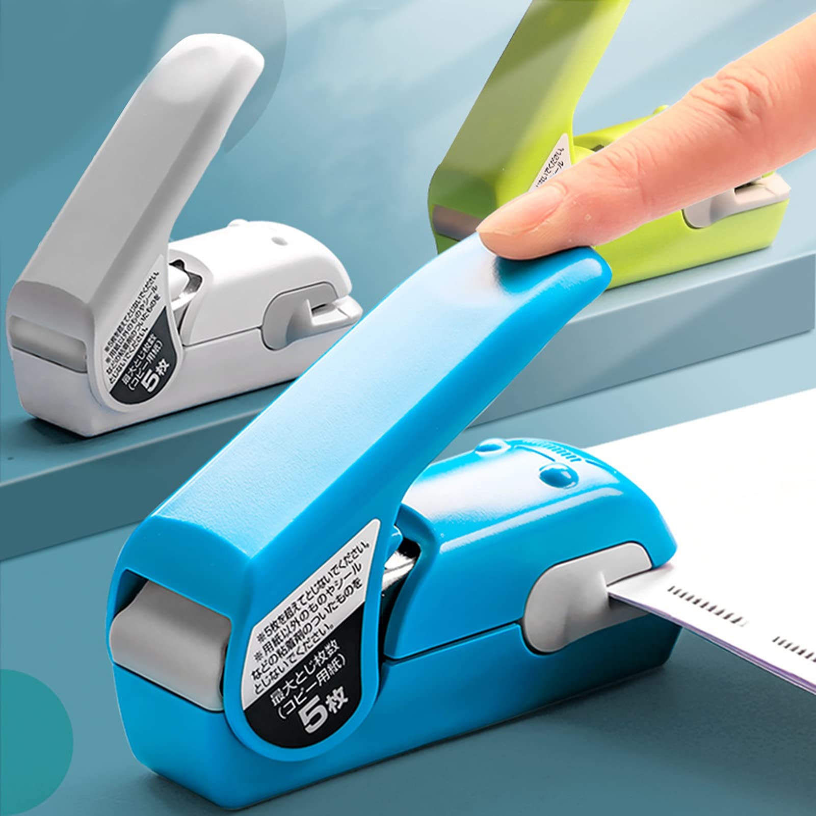 Tacker Stapelfreie Hefter-Zeit sparen mühelosen Nadelfreie Handhled Hefter Mini tragbar Tacker BüRo (Color : Green)