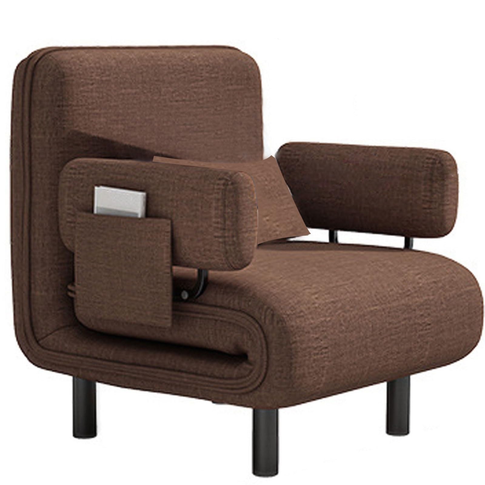Poltrona Letto Singolo 3 in 1 Divano Letto Singolo Realizzato Con Telaio in Acciaio Al Carbonio Con Cuscino E Borsa Portaoggetti per Soggiorno E Salotto(Brown)