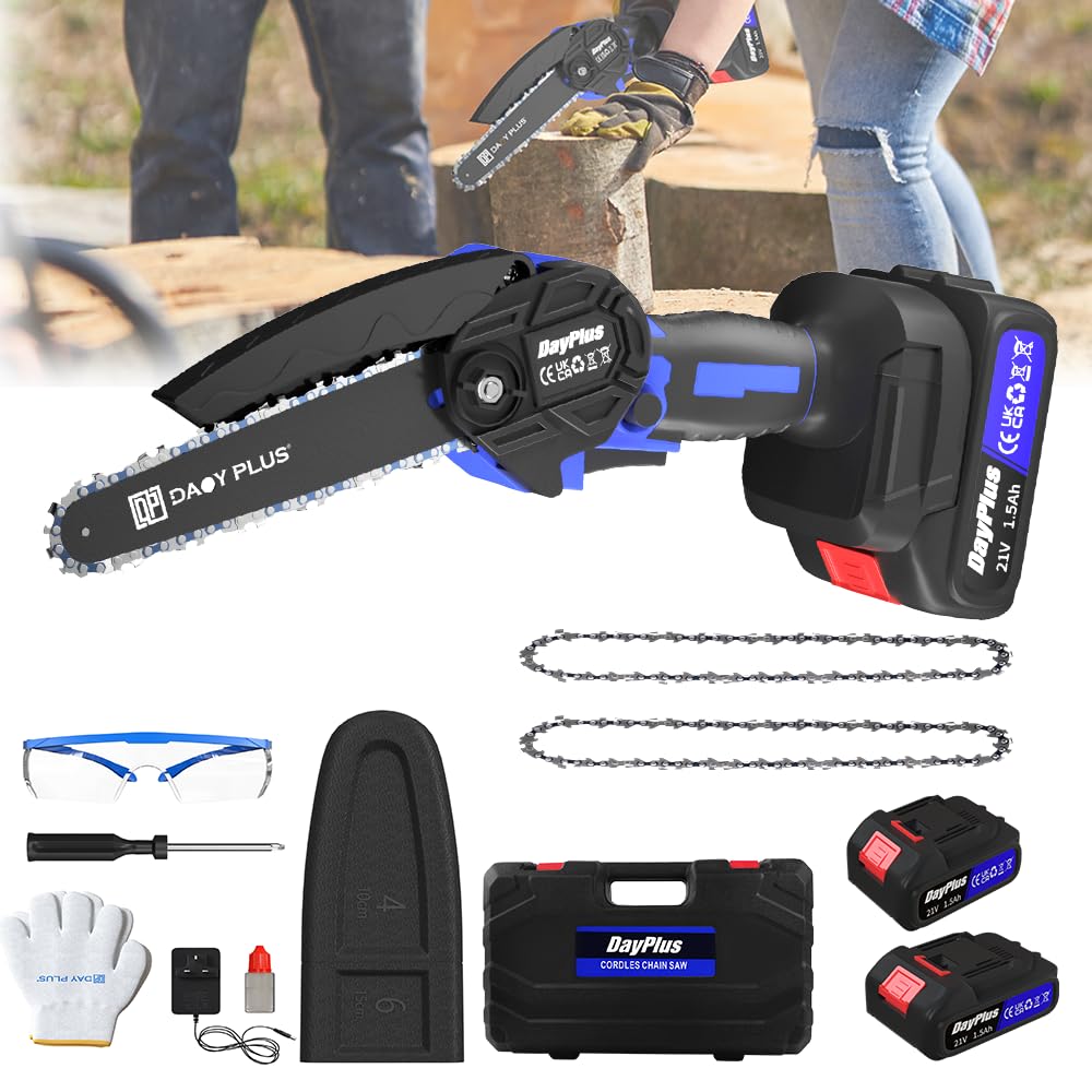 Brushless Cordless Mini Chainsaw 6 Inch, Powerful Handheld Chainsaw 6 Inches Mini Chainsaw Cordless with 2x1500mAh Batteries, Battery Powered Electric Chainsaw Cordless with 2200r/Min