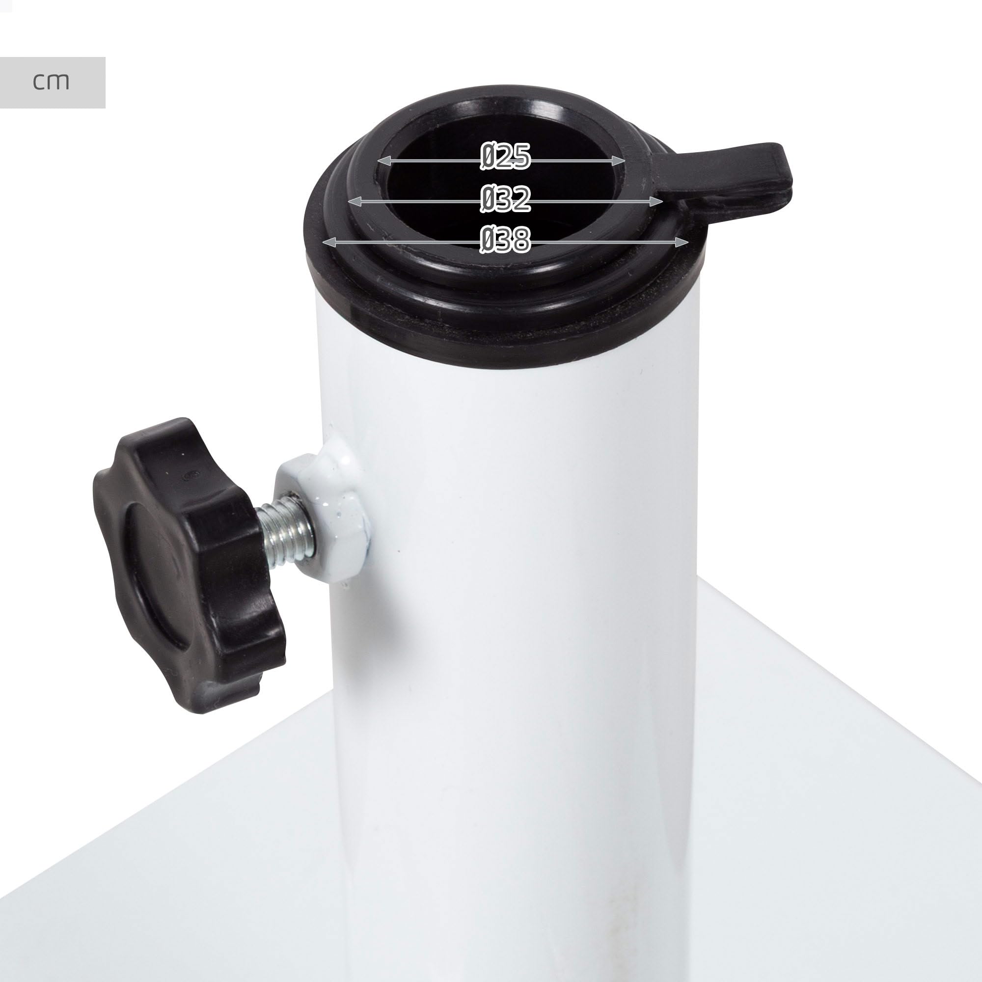 AKTIVE Base para Sombrilla Cuadrada, Acero, Blanca, 9 kg, 37x32 cm, Compatible con Mástiles Ø22-38mm