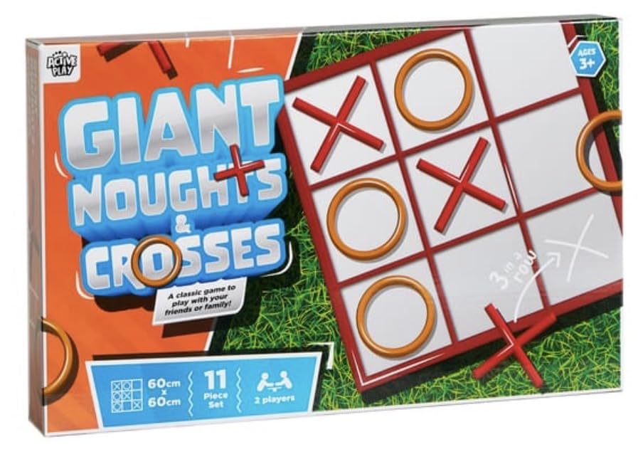 Active Play Giant Noughts and Crosses Game, 60x60 cm, 11-Piece Set, Indoor and Outdoor, for Ages 3+