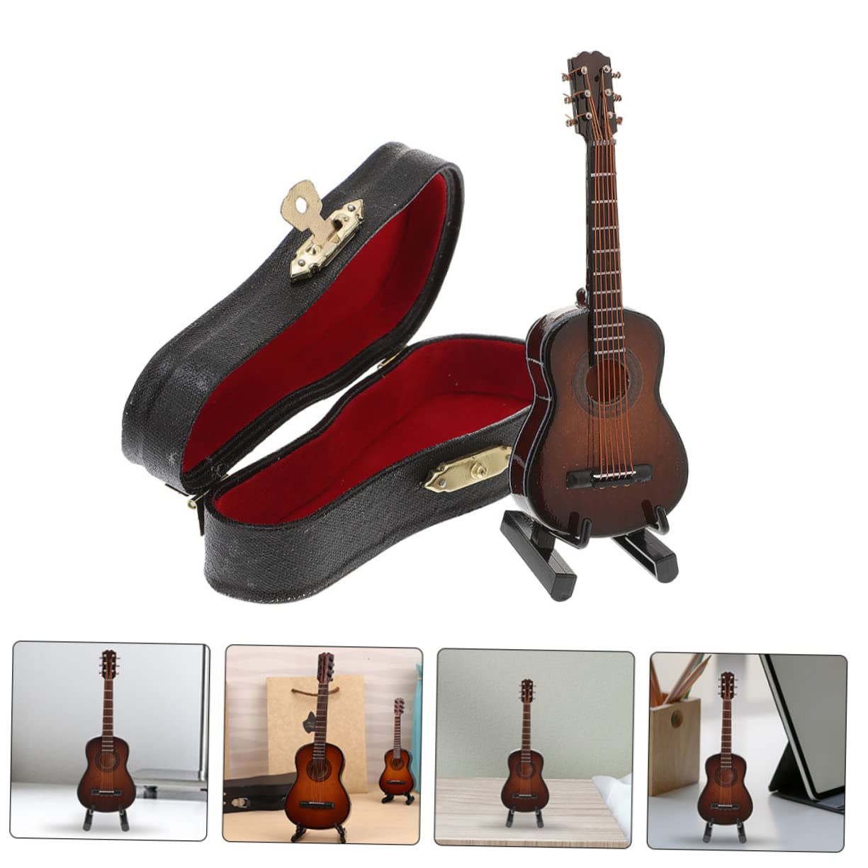 BESTonZON 3 Sets Small Wooden Mini Guitar Model Unique Decorative Miniature Guitar for Home Present