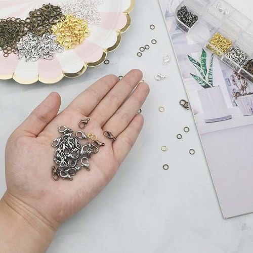 Miniatura 4 de Broches de pinza de langosta y anillos abiertos para hacer joyas, kit de hallazgos de cadena para collares, pulseras, suministros de reparación de