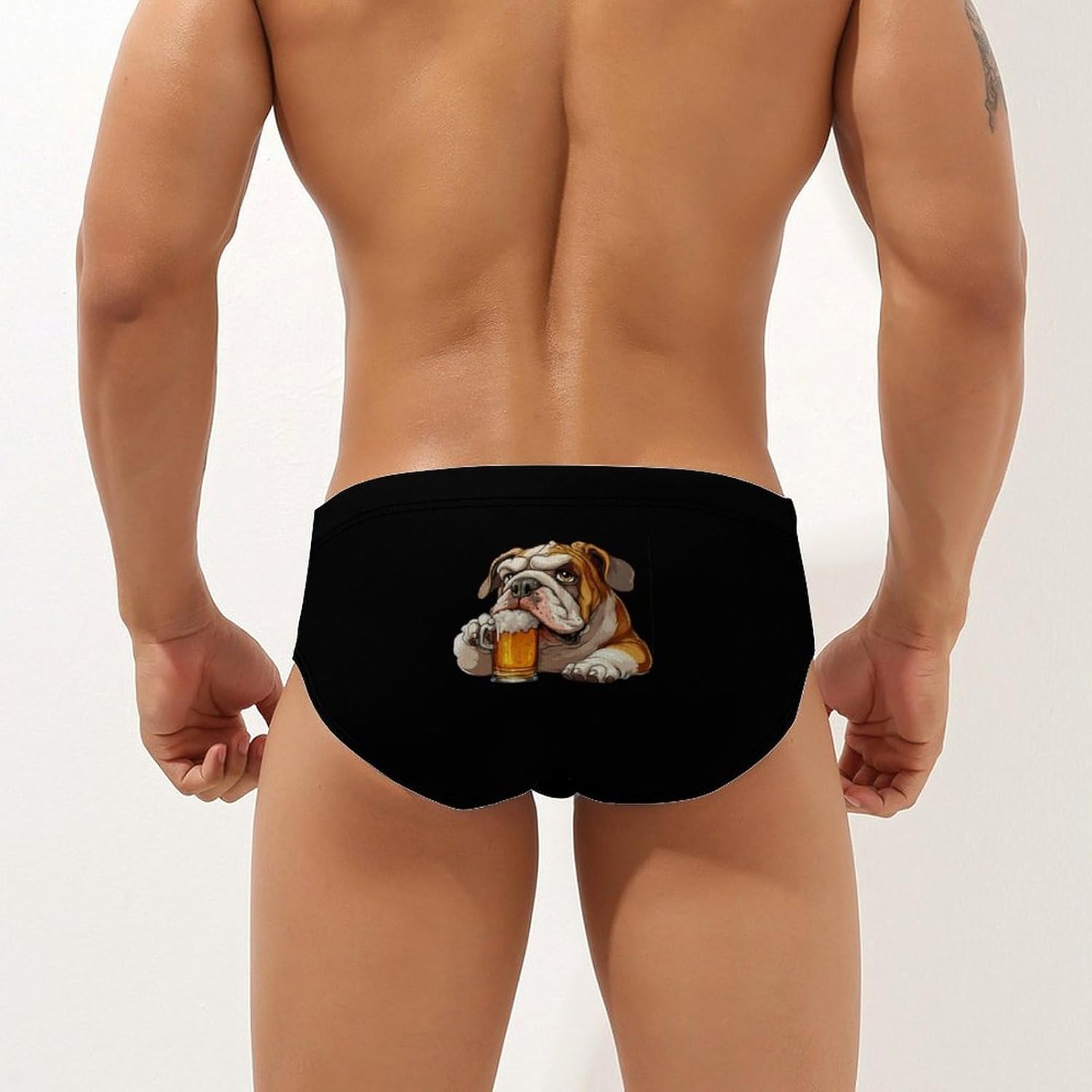 Bulldogs Beer Men's Swimsuit Brief Sexy Bikini Briefs Retro Printed Swimwear Quick Dry Swimming Trunks 3X-Large