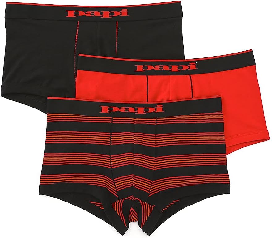 Men's 3-Pack Stripe/Solid Brazilian Trunk Underwear, Inner Wear for Men, Brief, Black/Red, Small