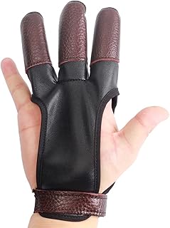 SOPOGER Archery Glove 3 Finger Gloves Youth Adult Finger Guard Protection for Recurve Bow Compound Bow Beginner Shooting Hunting Protector (Leather, L Size)