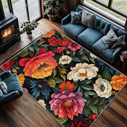 Tapete Floral Multicolor 7x9 Lavable y Antideslizante miniatura 4