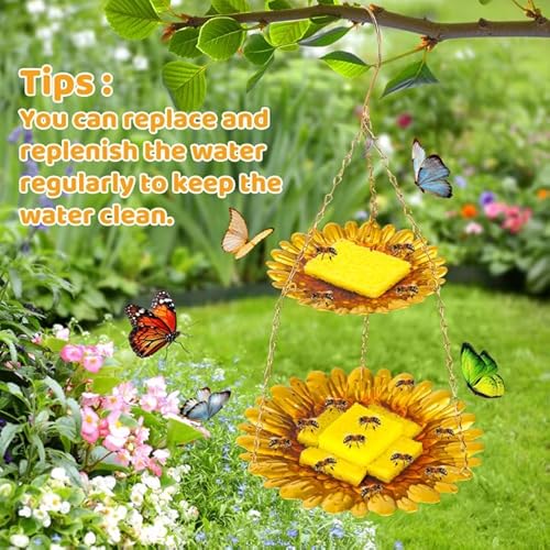 image for DECOHS Double-Deck Bee Feeder with Vivid Flower Design, Anti-Rust Iron