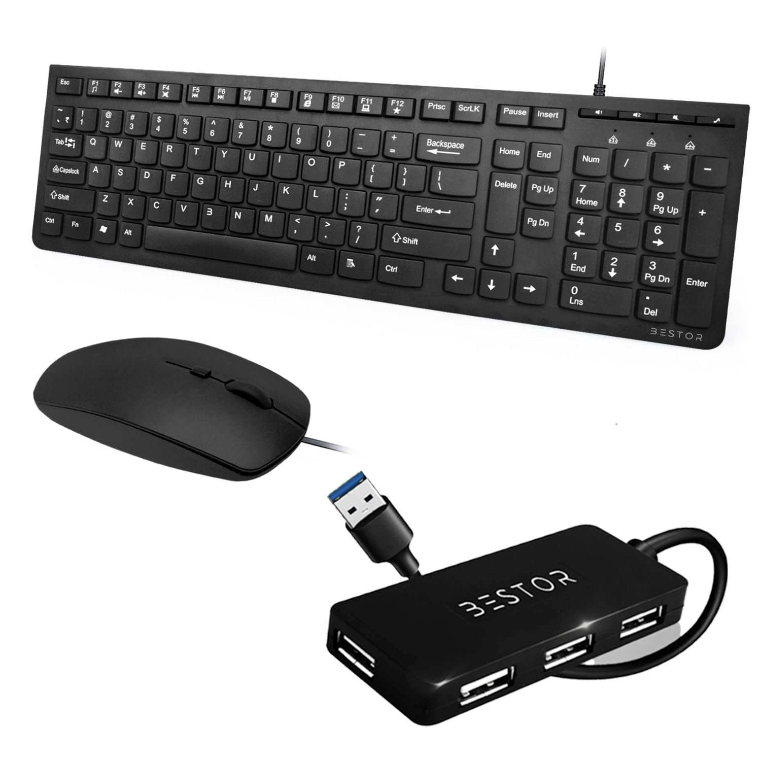 Bestor Set of 3 Combos of USB Wired Keyboard, Wired Mouse & 4 Port USB HUB, Hi-Optical Tracking for Plug & Play, Design for PC, Laptop, Computer with Windows (B0D8YLKCKP) Amazon Price History, Amazon Price Tracker