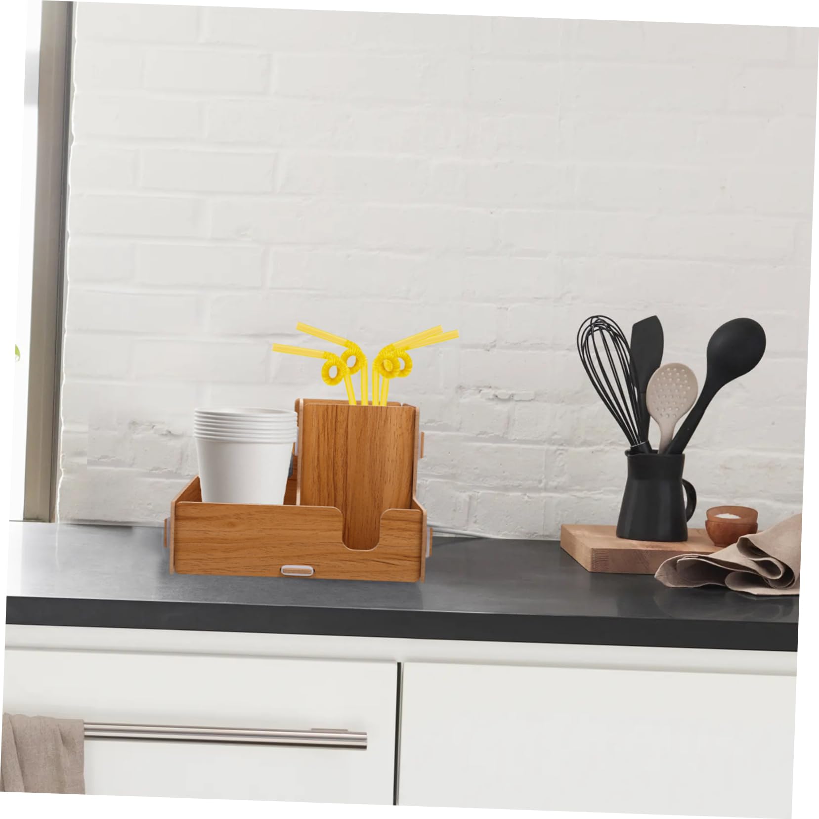 Porta Bicchieri Organizer da Tavolo in Legno Scomparti per Coperchi e Cannucce per Bicchieri di Carta USA e Getta per caffè e Ristoranti