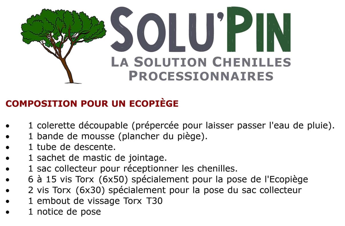 Piège Chenille Processionnaire du Pin – pour Tronc Jusqu’à 1,75 m – Kit Complet Écopiège Professionnel SoluPin Ø 55 cm à Vissage – Cerclage Réutilisable sans Insecticide – Conçu et Fabriqué en France