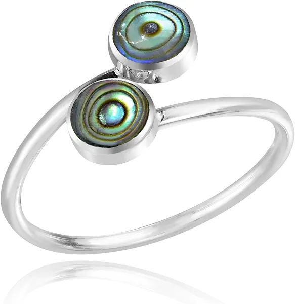 AeraVida Unique Circle Shaped Abalone Open-Ended Sterling Silver Adjustable Ring | Classic Wedding Rings For Women | Casual Comfort Fit Silver Rings for Women | Gift for Women