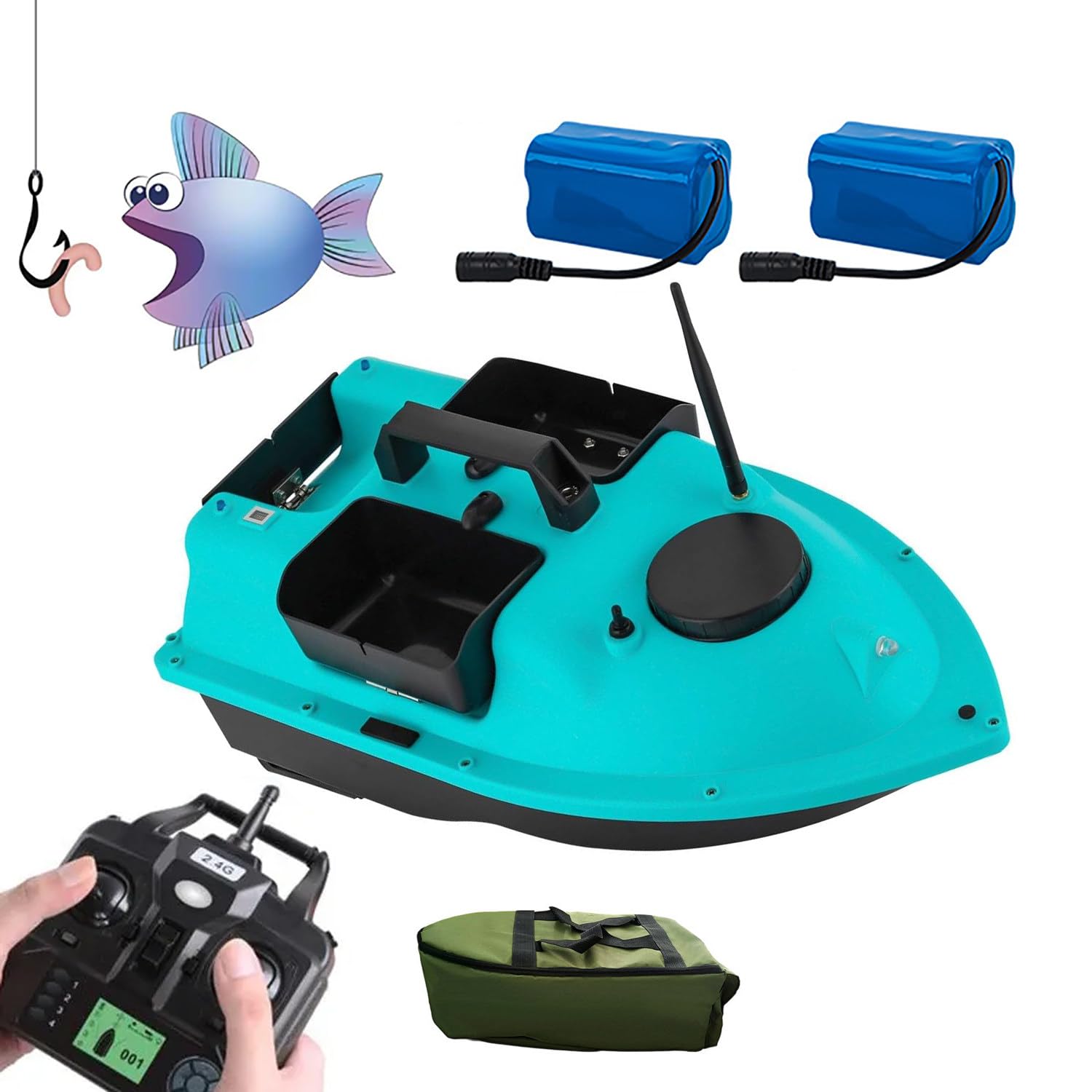 Esca con telecomando per barca con ritorno automatico GPS, luci notturne, 3 serbatoi di esca, lunga durata della batteria per la pesca