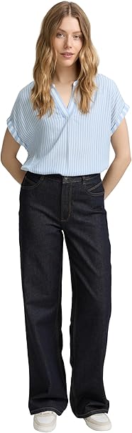 TOM TAILOR Damesblouse, 35912 - Navy White Dunne Stripe, 46