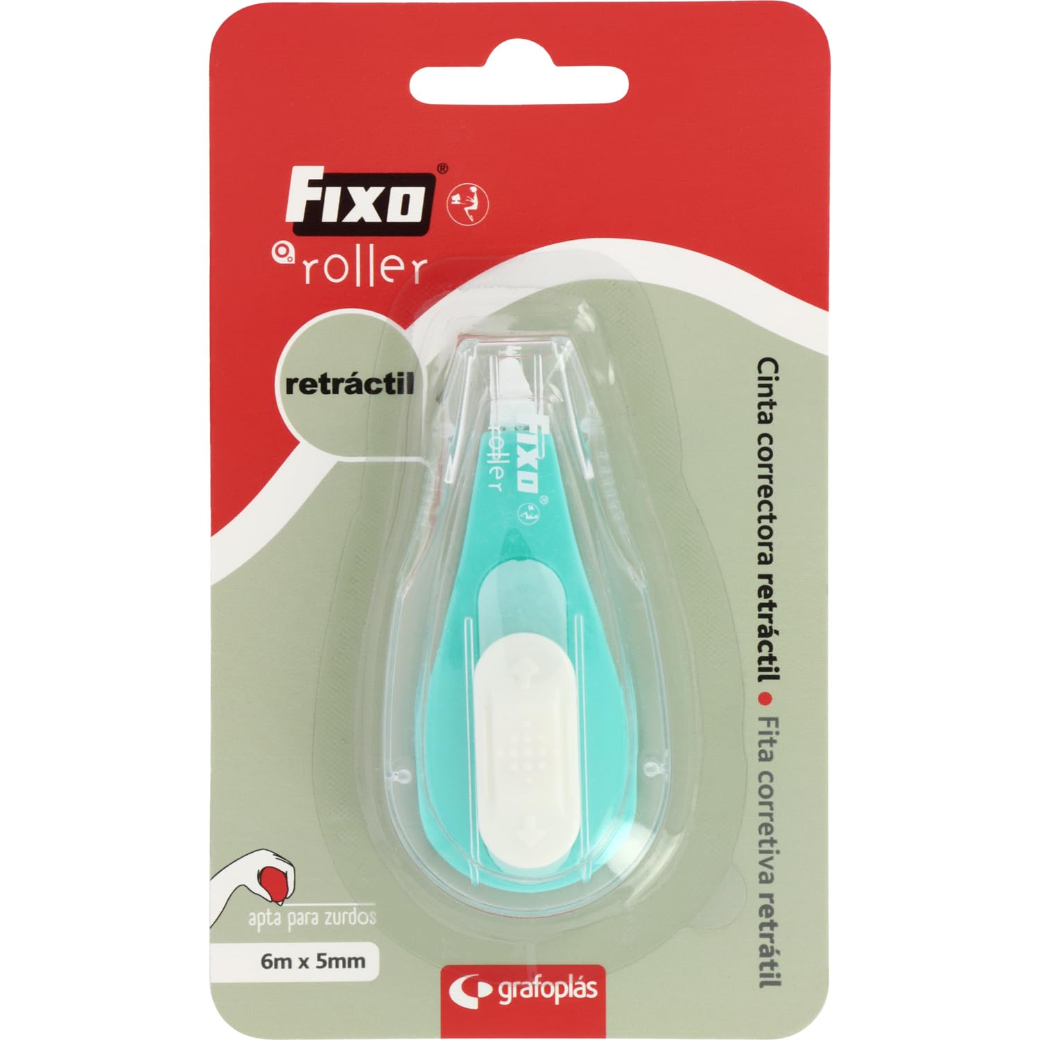 Fixo Roller - Confezione da 12 nastri retraibili per mancini, applicazione frontale, 6 m x 5 mm, consente la scrittura istantanea, perfetto materiale scolastico e da ufficio per correggere errori di