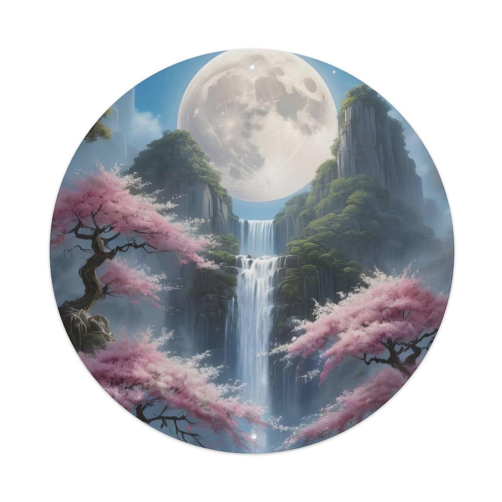 Waterfall Green Valley Cherry Blossoms with Loud Falls Metal Tin Sign