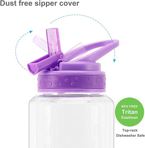 Miniatura 9 de Home Tune Botella de agua motivacional de 32 onzas con popote y marcador de tiempo, Tritan libre de BPA y popote abatible a prueba de fugas, asa de