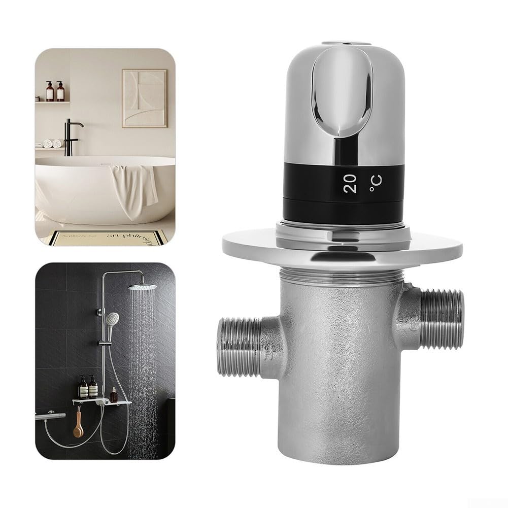 Zoegneer Válvula mezcladora termostática de latón con acabado cromado para control de temperatura de agua caliente y fría, cartucho G1 2 para lavabo, bidé y ducha, construcción Easy Inst