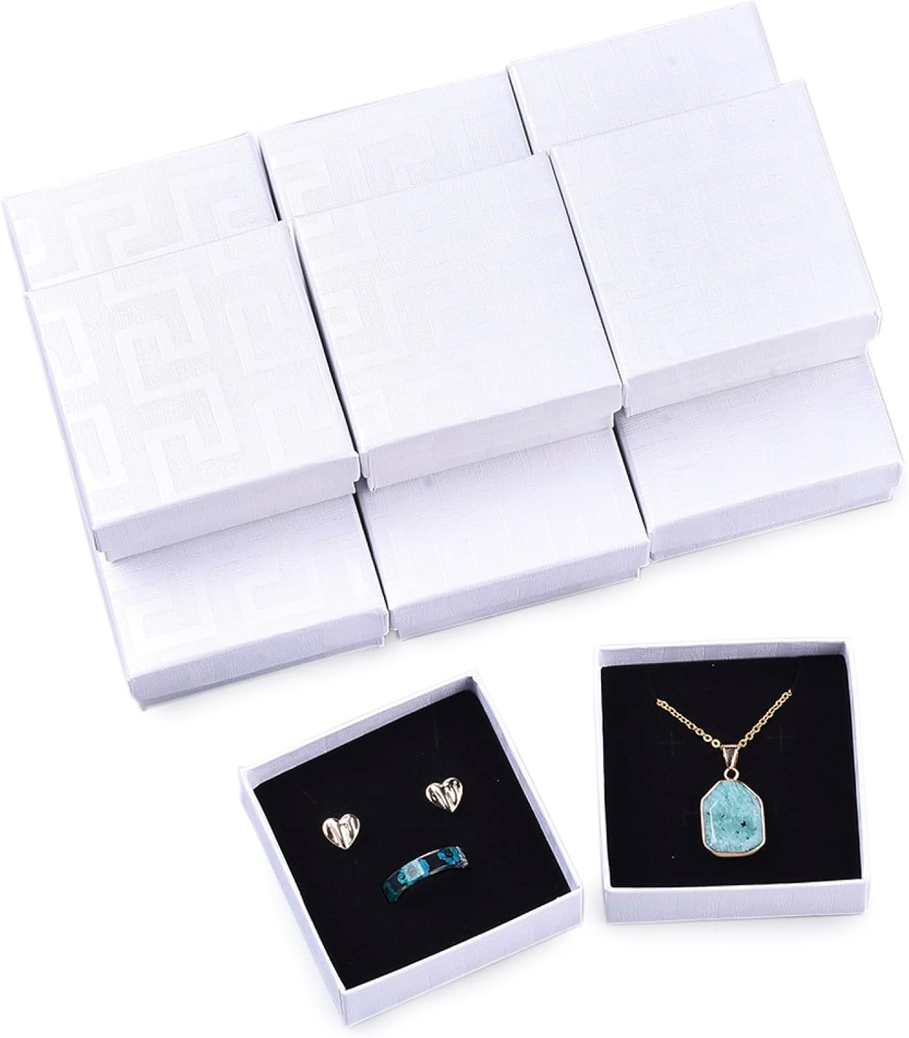 Mega Pet 12Pcs Square Cardboard Jewelry Boxes White Paper Card Accessories Boxes Gift Case with sponge inside for Necklace Bracelet Earring Watch Rings Jewelry Crafts and Gifts Storage