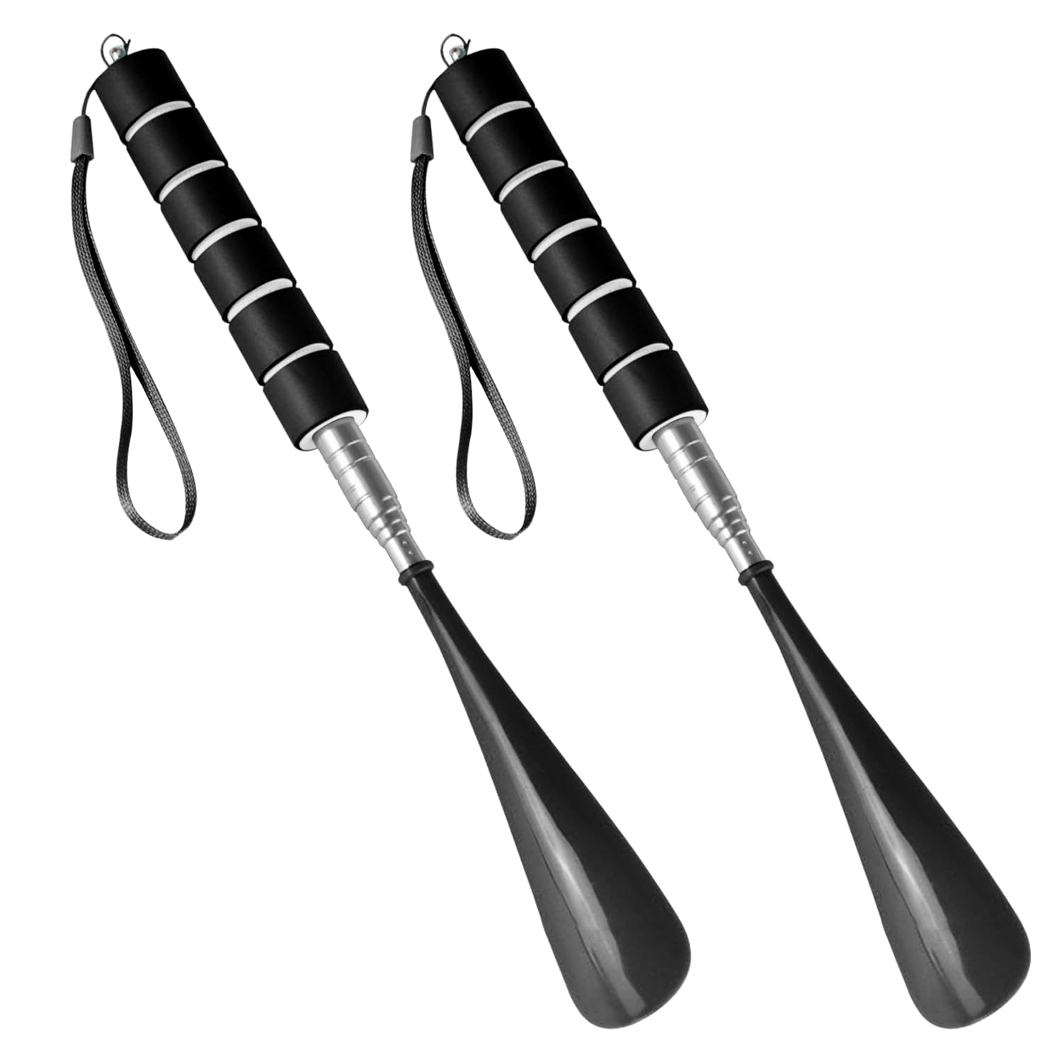 2 Calzadores Negros, Usuarios De Zapatos Retráctiles De Mango Largo, Herramientas Familiares Portátiles Y Prácticas, Adecuadas Para Ancianos, Niños Y Adultos.