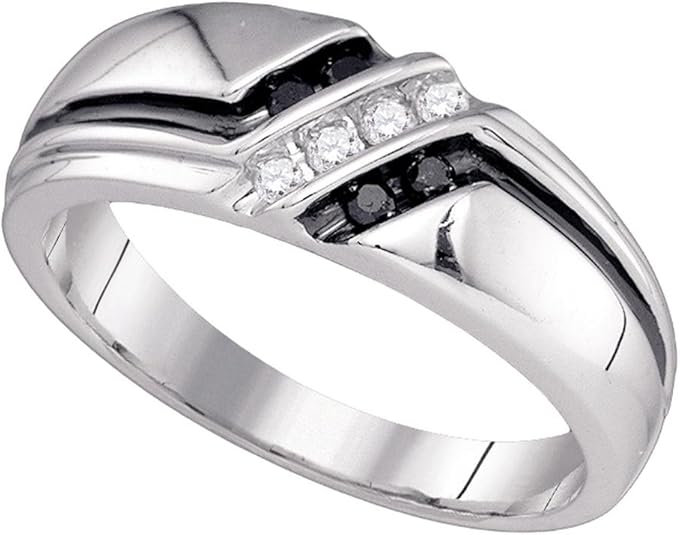 Sonia Jewels 10K White Gold Channel Set Round Cut Black Diamond Mens Wedding Band OR Fashion Ring (1/5 cttw.)