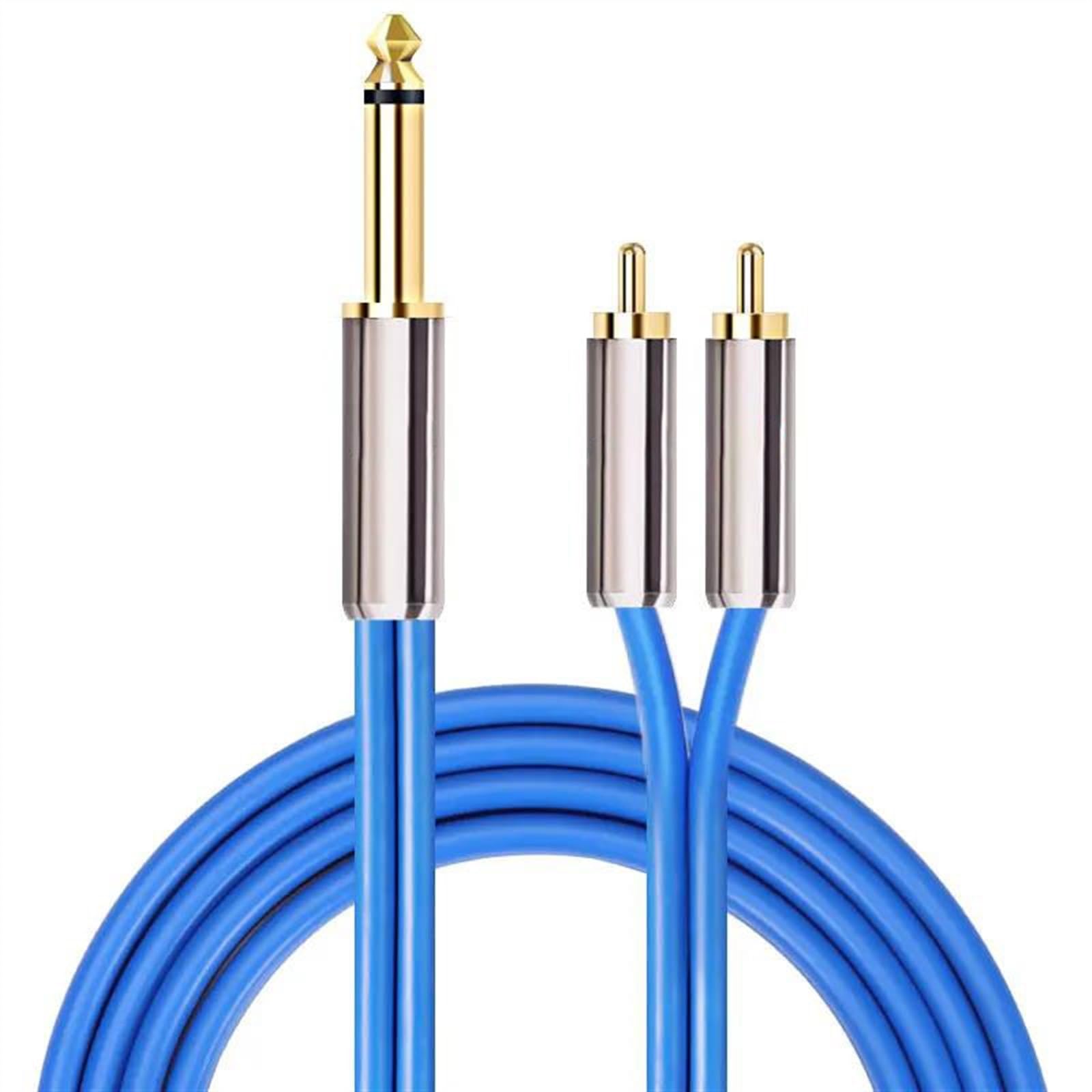 kabel audio instrumentu muzycznego Kabel Premium TS Jack 1/4" Do 2 RCA Do Gitary Pudła Rezonansowego 6,35 Do Podwójnego Kabla Ekranującego RCA(Blue,8m)