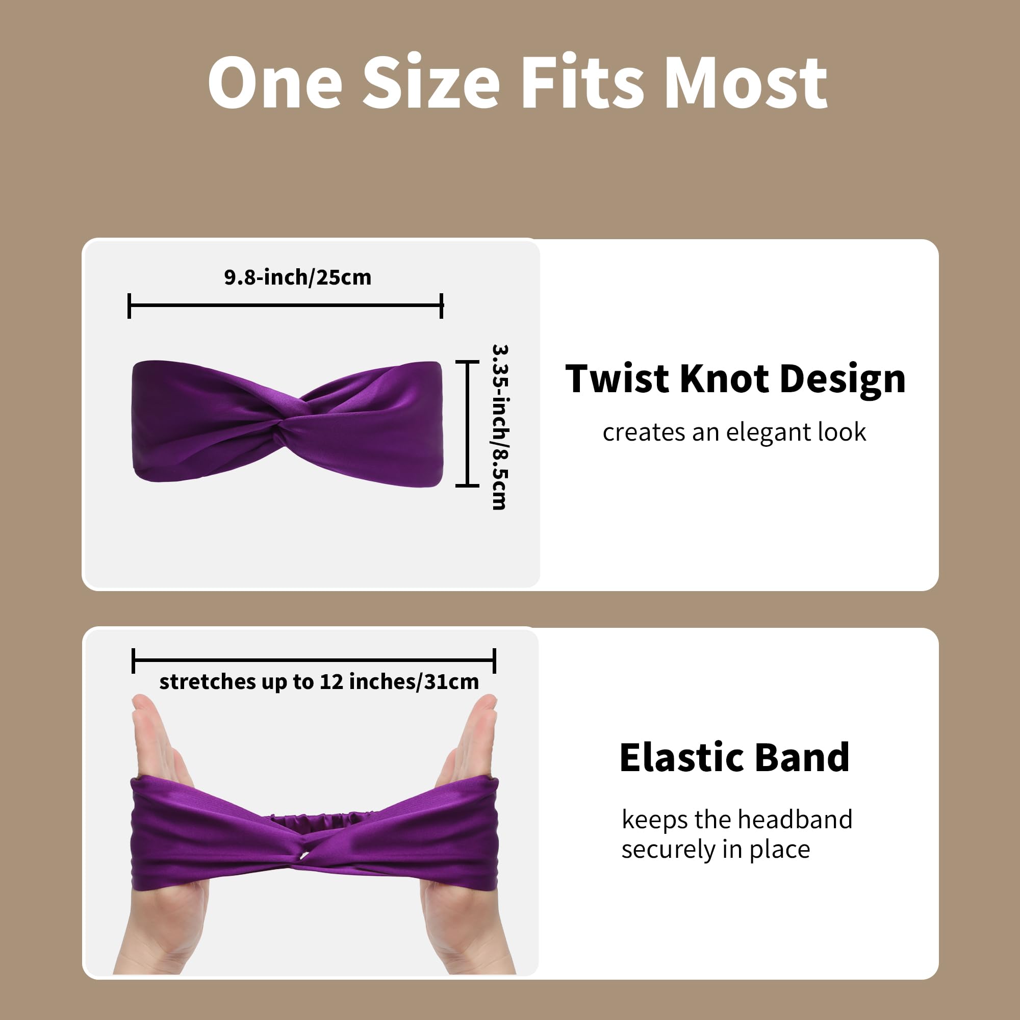 ZLYC Mulberry Silk Headband Elastic Twist Knotted Head Bands for Women's Hair(Solid Light Red Purple),One Size - Image 3