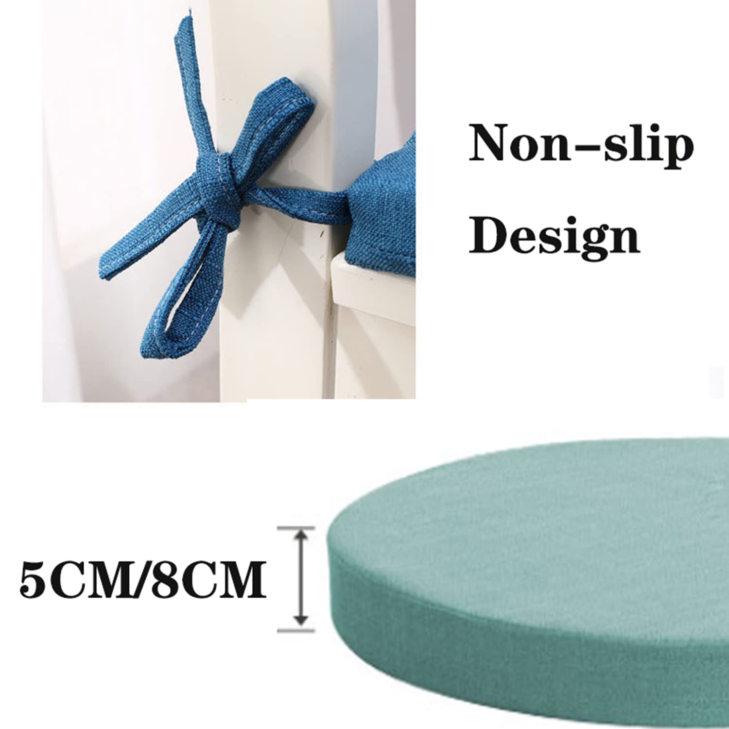 Cuscino Rotondo Per Sedia Da Giardino E Cucina – 35x35x8 Cm – Antiscivolo Con Lacci – Imbottito Morbido Con Copertura Lavabile – Colore Blu