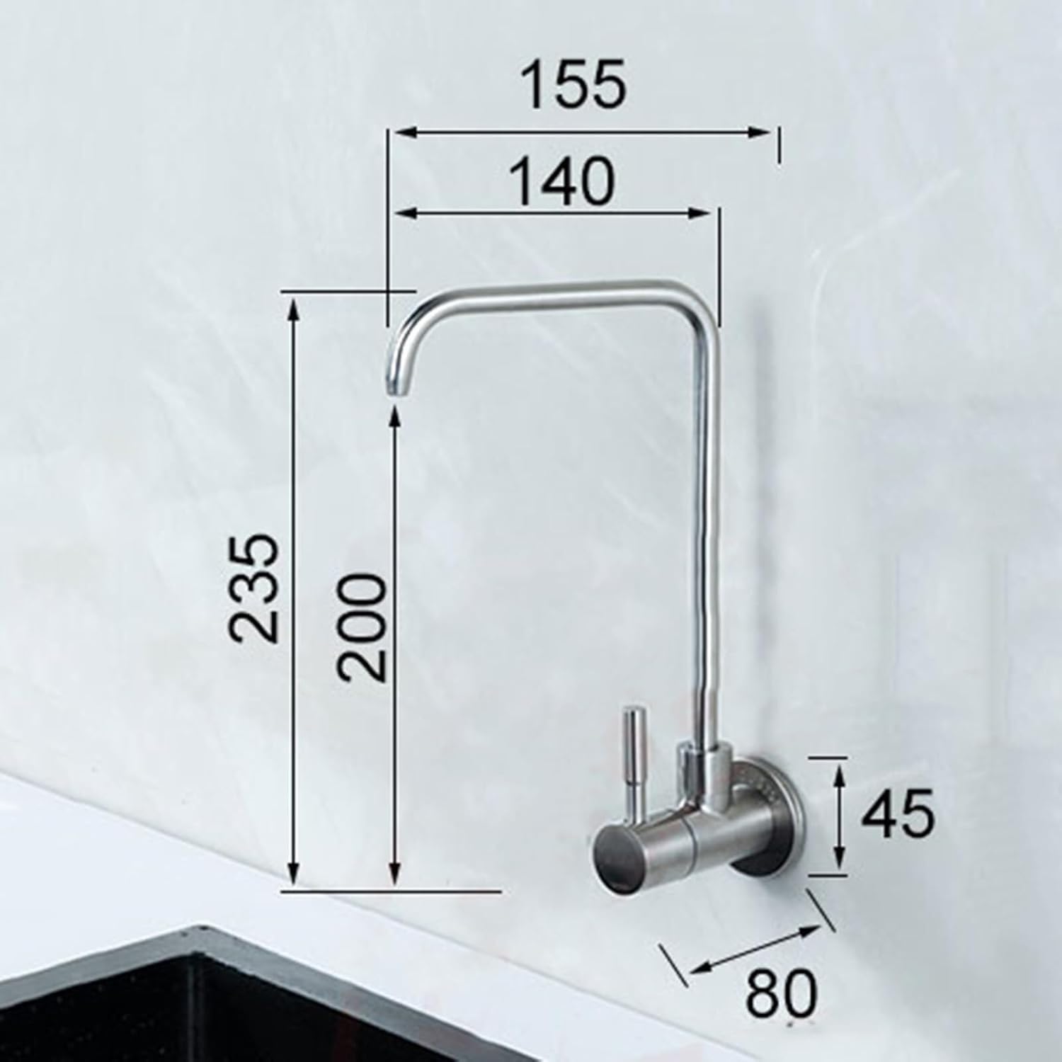 Rubinetto con Filtro per Acqua Potabile, Rubinetto per Lavello da Cucina, Montaggio A Parete, Acciaio Inox 1/4, 175 Mm