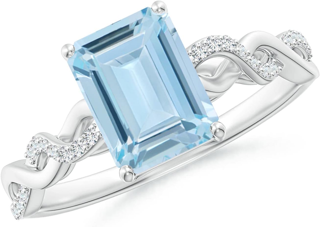 Angara Natural Aquamarine Ring for Women | Emerald-Cut Solitaire Aquamarine in 14K Solid Gold/Sterling Silver/Platinum | March Birthday, Anniversary, Gemstone Jewellery Gift