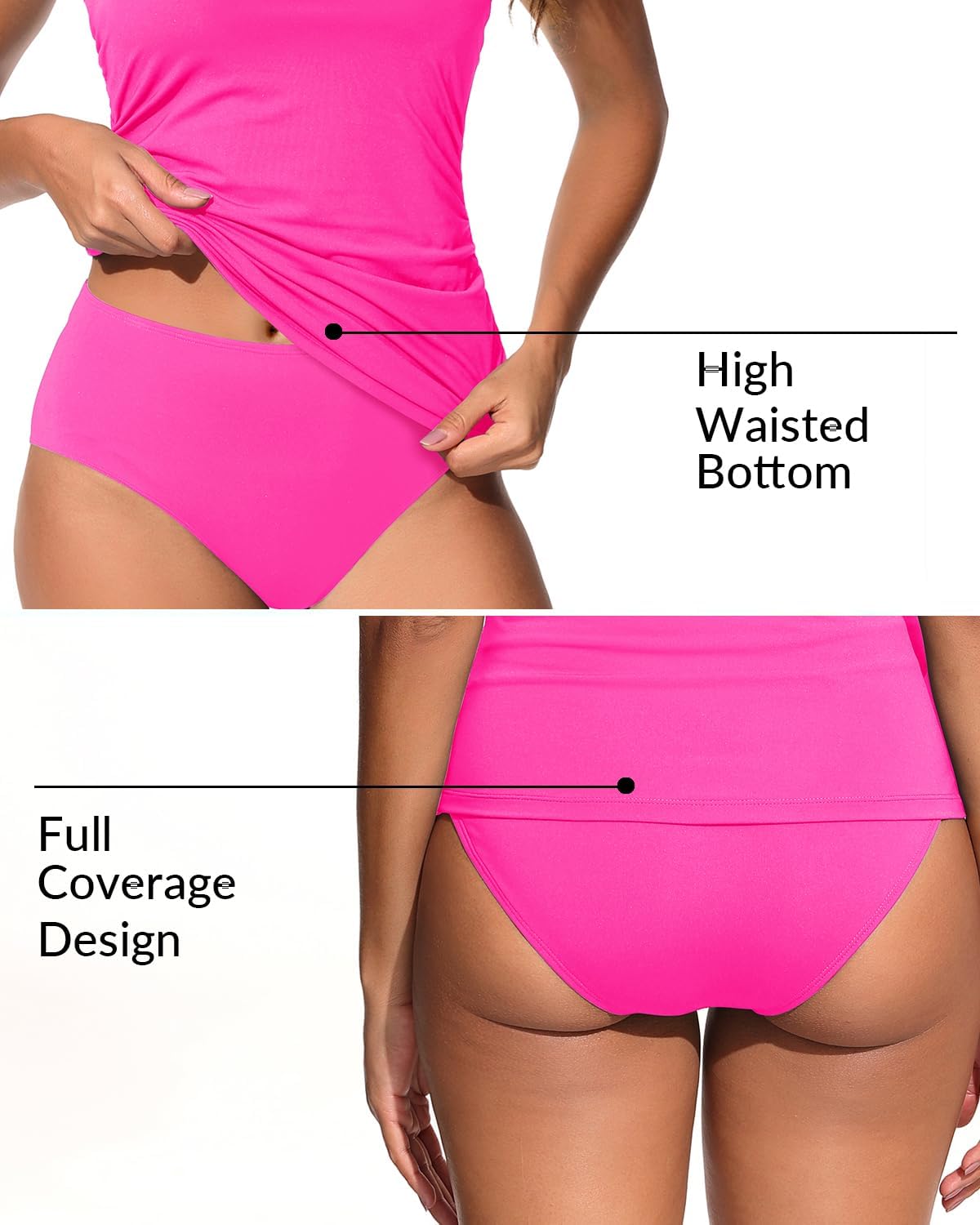 Womens Two Piece Tankini Swimsuit Tummy Control Bathing Suits Slim Halter Swimwear with High Waisted Bottom M Pink and Green - Image 4