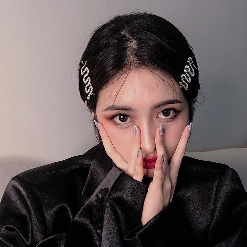 Miniatura 3 de Pinzas de pelo de serpiente con diamantes de imitación plateados para mujer, pasadores de pelo de serpiente, pinzas de metal para el cabello,