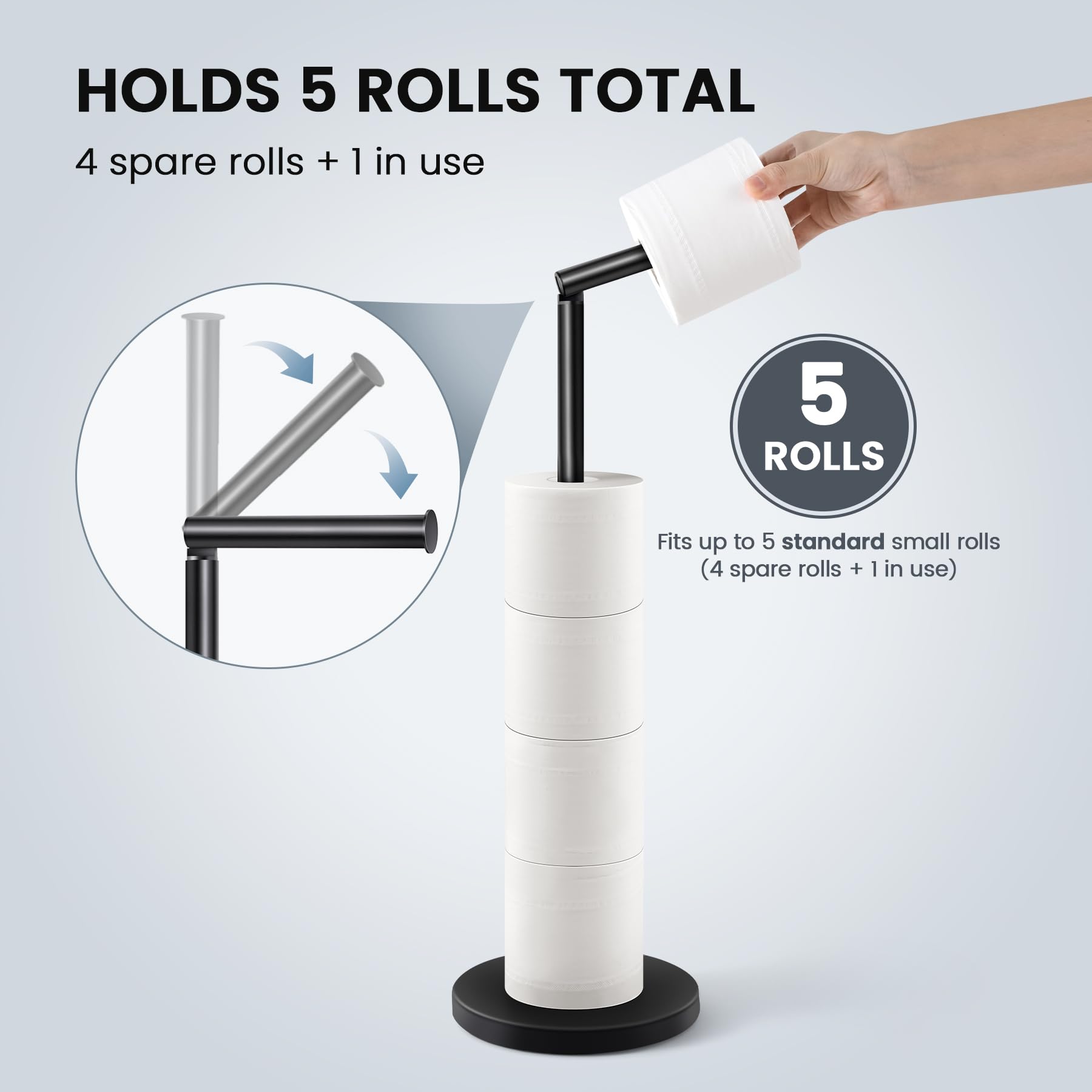 Cesun Free Standing Toilet Paper Holder Stand with Weighted Base, Black — Amazon image 4