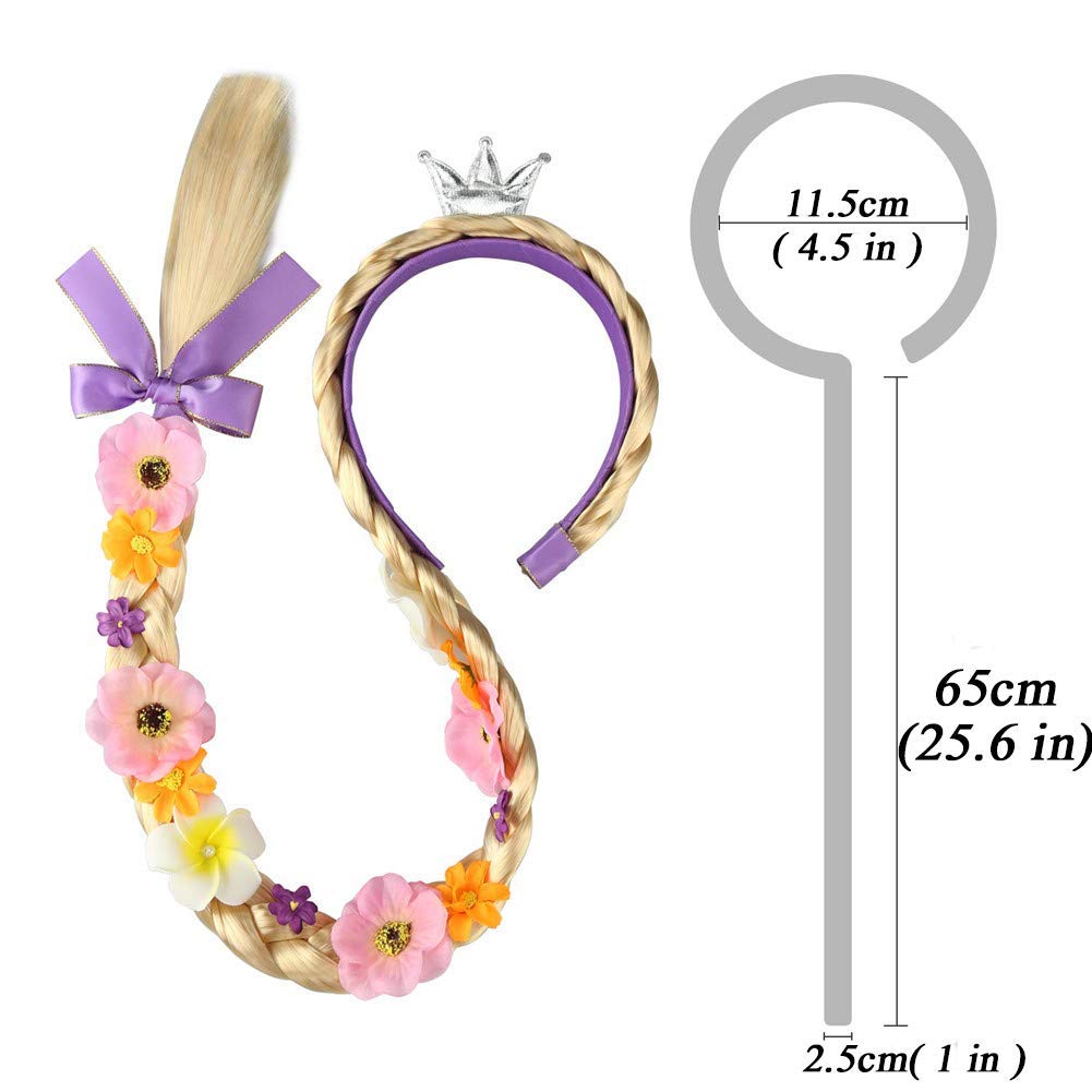 FancyDressWale Long Hair Princess Hairpiece Long 29" Cosplay Braided Wigs for Girls Princess Dress Up Accessories (Purple Yellow Crown) - Image 3 thumbnail
