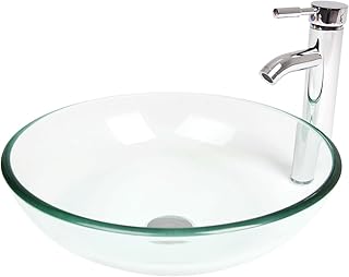 25 Men's Bathroom Ideas With Bold Minimalist Style 145 Bathroom Vessel Sink, Tempered Glass Vanity Round Bowl with Chrome Fauce...