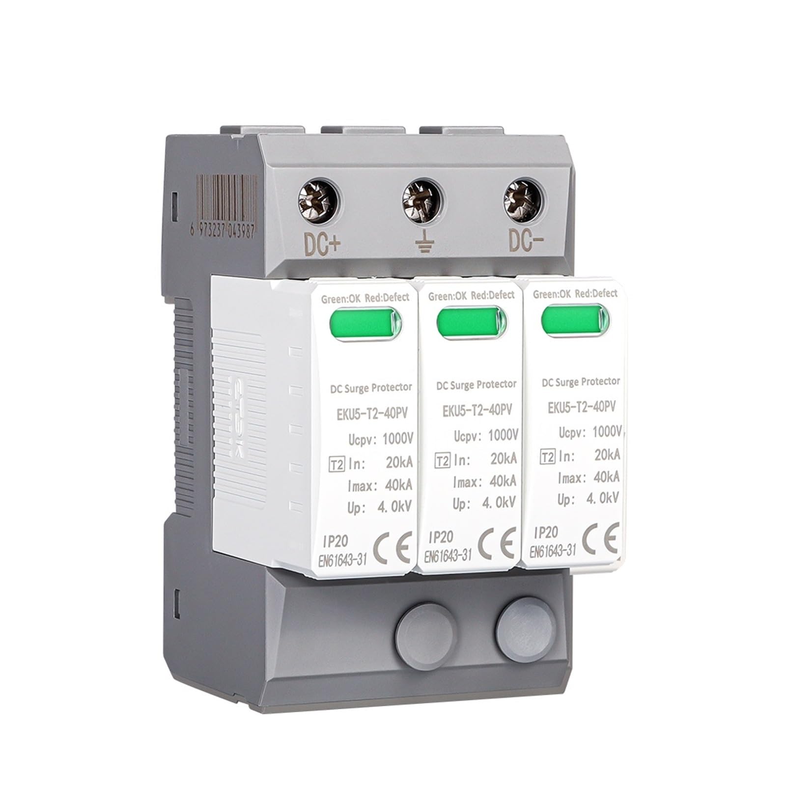 dispositivos de protección contra sobretensiones Dispositivo de protección contra sobretensiones doméstico tipo PV SPD 3P DC 1000V 20-40KA pararrayos protección de bajo voltaje EKU5-T2-40PV-3M1000