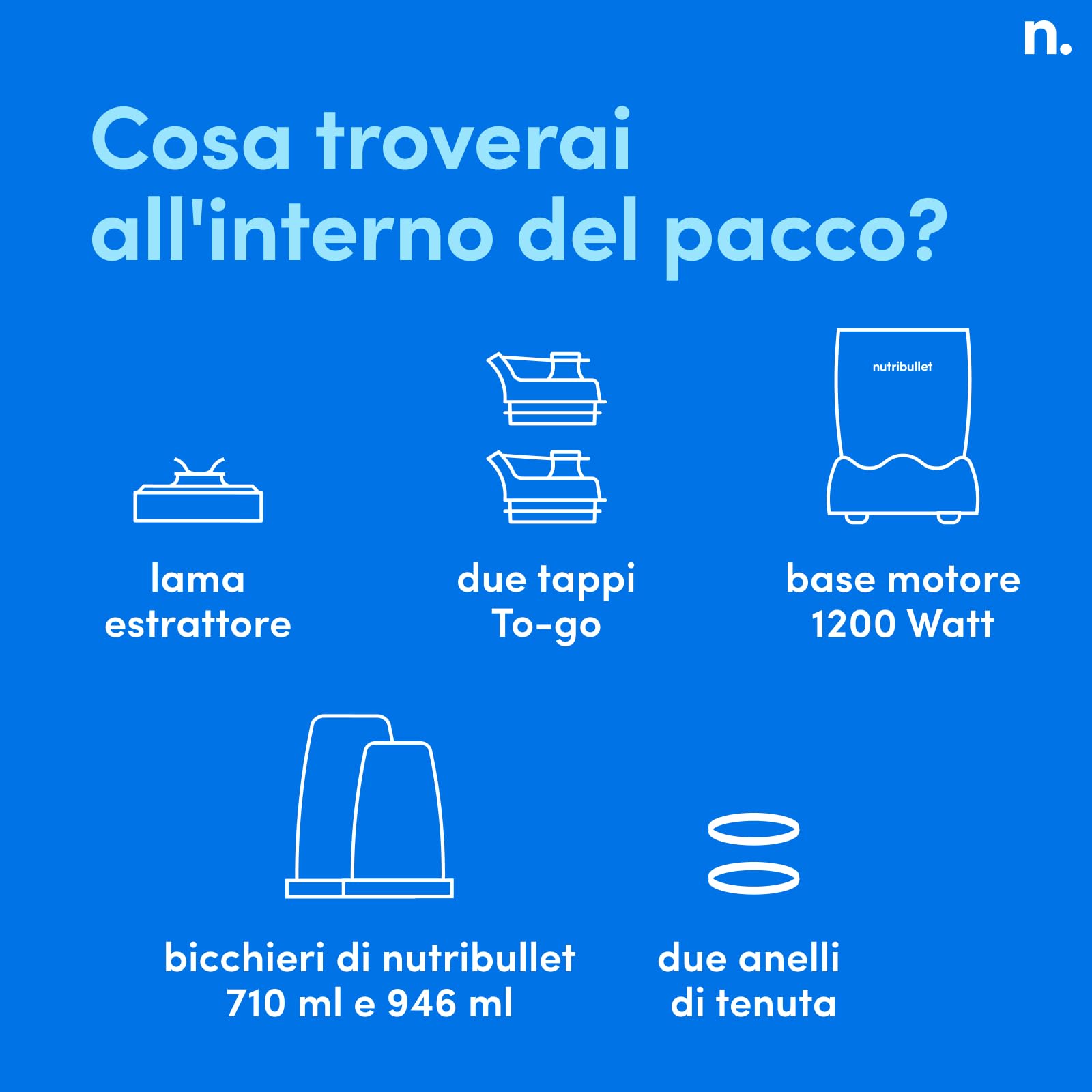 Nutribullet Pro 1200, Frullatore Elettrico, Tritatutto, Frullatore Smoothie, Frullatore Tritatutto Multifunzione, 1200w di potenza, bicchieri da 700ml e 900ml, nero, NB120MB